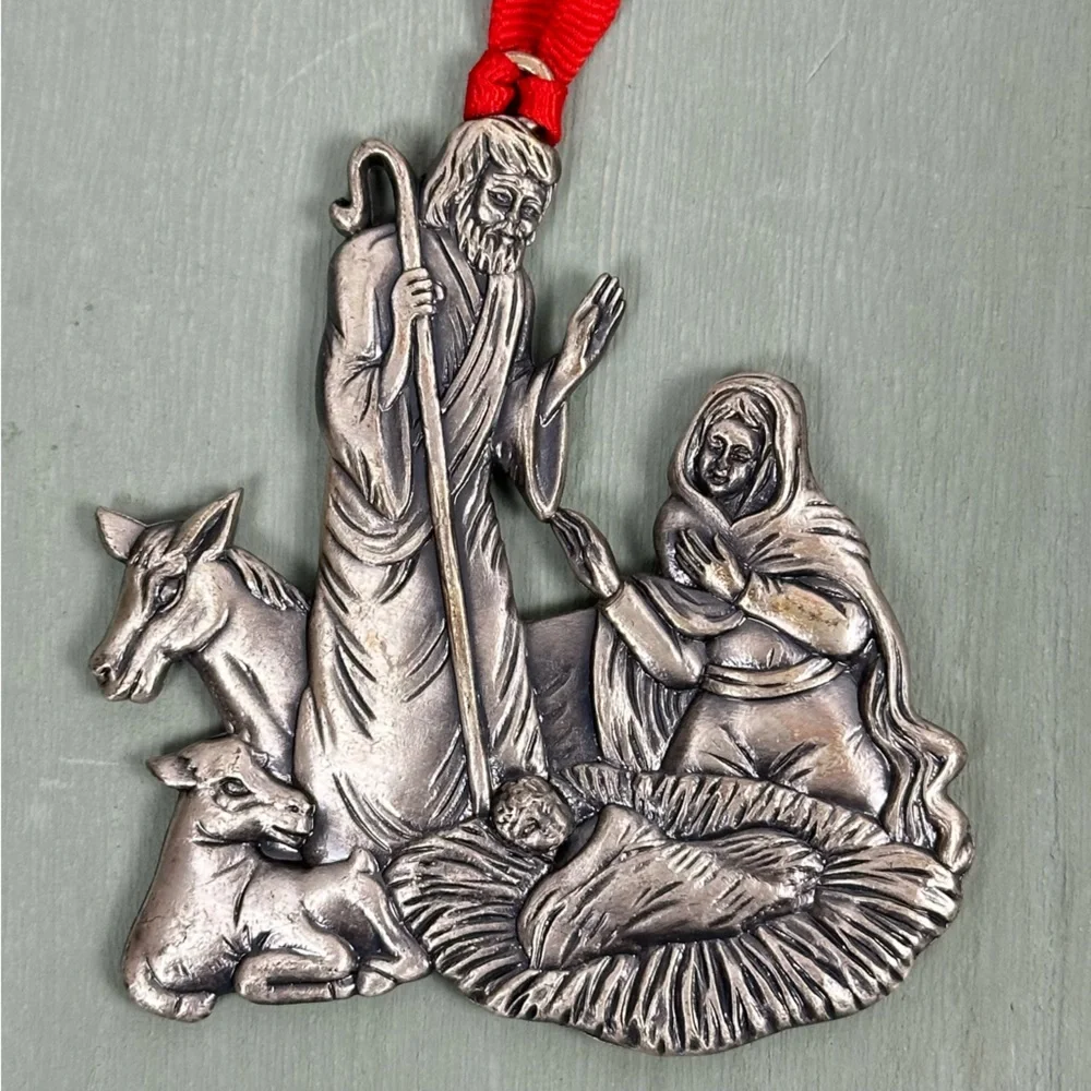 Home for the Holidays Pewter Nativity Scene Christmas Ornament